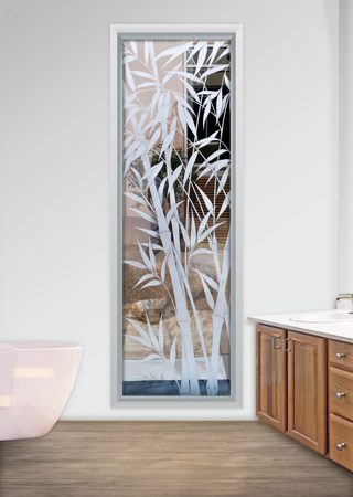Window with a Frosted Glass Bamboo Shoots IV Asian Design for Semi-Private by Sans Soucie Art Glass