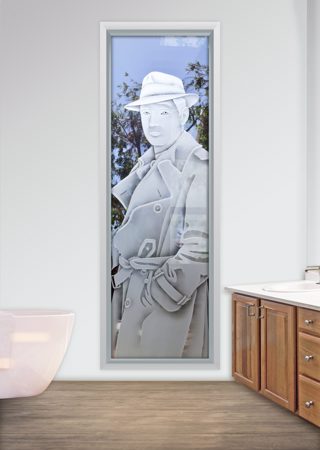 Window featuring a Frosted Glass Portraitures Design Sandblast Etched Glass Bogart Design by Sans Soucie