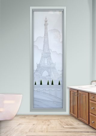 Window with a sandblast Frosted Glass Landscapes Design Custom-Designed Decorative Etched Glass