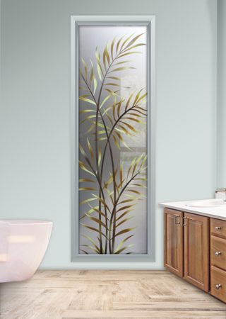 Window with a sandblast Frosted Glass Tropical Design Custom-Designed Decorative Etched Glass