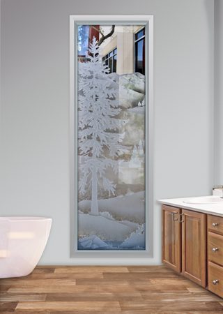 Window with a Frosted Glass Oregon Clear Skies II Tree Design for Semi-Private by Sans Soucie Art Glass