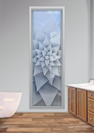 Window with Frosted Glass Floral Rose Petals Design by Sans Soucie
