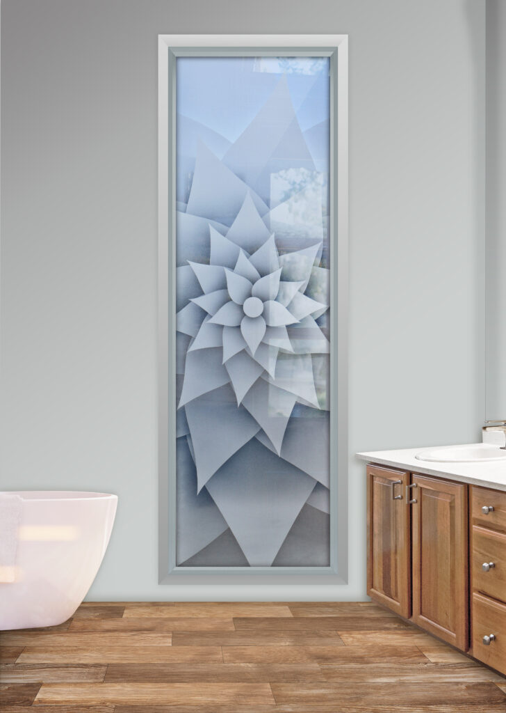 Bathroom window glass with Rose Petals design