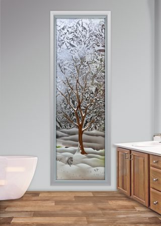 Window with Frosted Glass Tree Seasons Winter Design by Sans Soucie