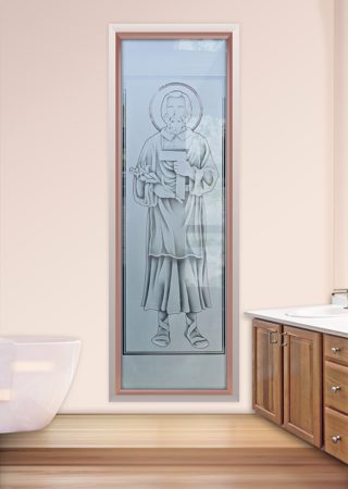 Window with Frosted Glass Liturgical St. Joseph Design by Sans Soucie