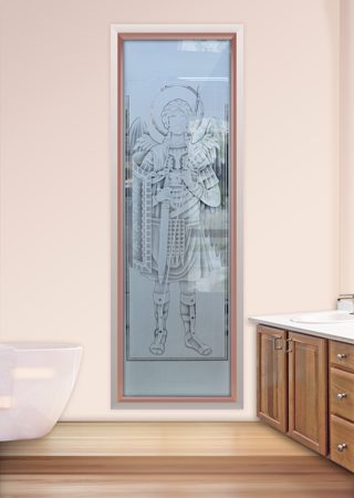 Window with Frosted Glass Liturgical St. Michael Design by Sans Soucie