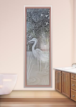 Window with Frosted Glass Wildlife Standing Egret Design by Sans Soucie