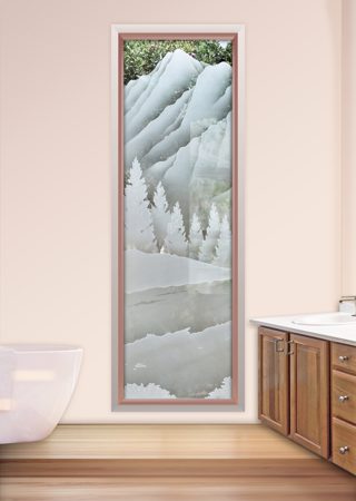 Window featuring Frosted Glass Design Etched Glass by Sans Soucie Art Glass with Custom Landscapes Design The Rockies