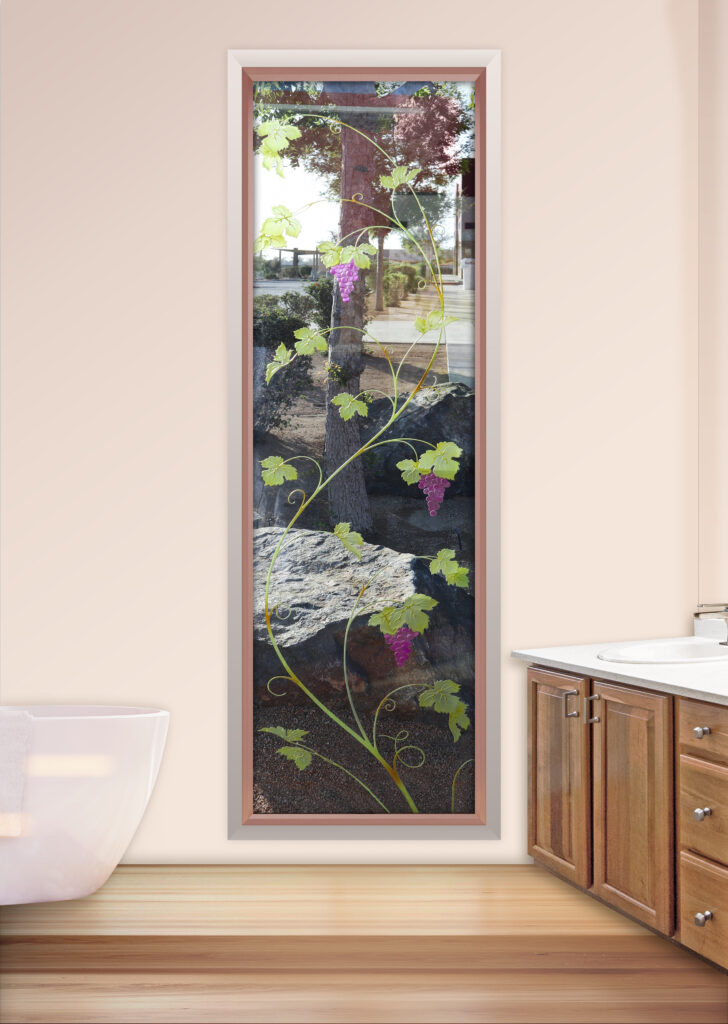 Vineyard Grapes Unfurled Glass Effect Not Private 3D Enhanced Painted Clear Glass Finish Tuscan Decor Traditional Glass Bathroom Window Sans Soucie