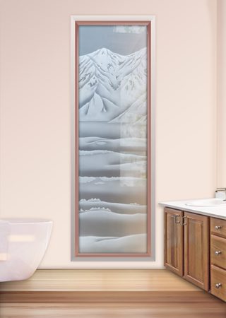 Window with a sandblast Frosted Glass Landscapes Design Custom-Designed Decorative Etched Glass