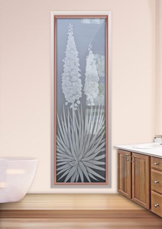 Window with a Frosted Glass Yucca Foliage Design for Private by Sans Soucie Art Glass