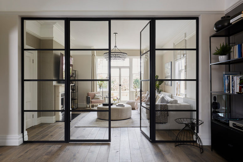 A stylish double closet doors with shelves