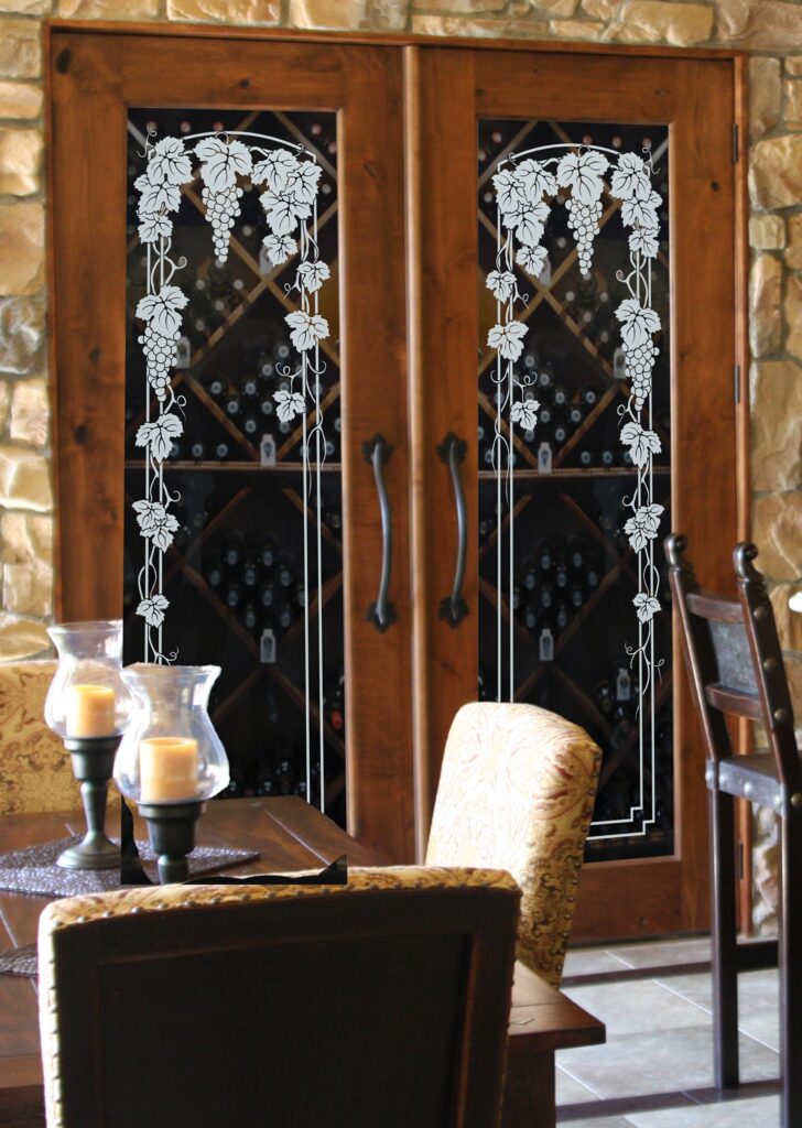 Vineyard Grapes Trellis Wine Door Not Private 1D Positive Clear Glass Interior Double Doors Wood Frame