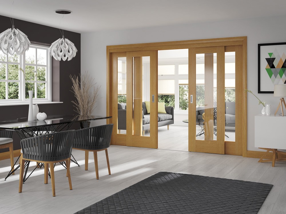 Internal Oak Door with Clear Glass Interior Double Doors Sliding Glass Door 