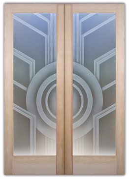 Art Glass Front Door Featuring Sandblast Frosted Glass by Sans Soucie for Semi-Private with Geometric Sun Odyssey II Design