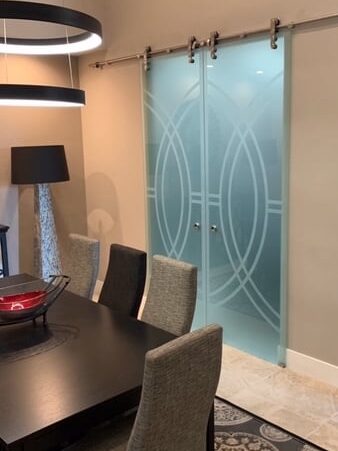 Demi Circle Private 1D Private Frosted Glass Barn Doors Sliding Glass Barn Doors Pairs
