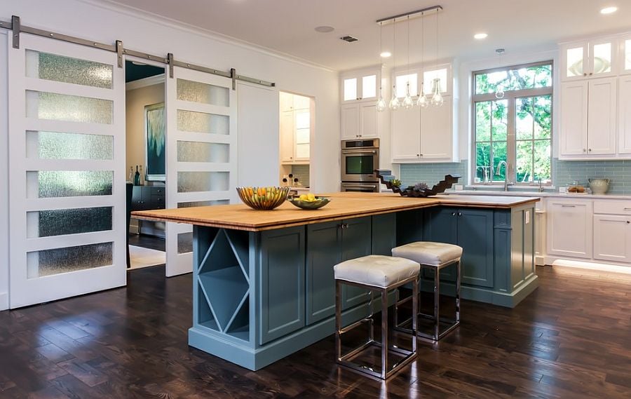 Contemporary Style White Frosted Glass Barn Door with Glass Panel inserts Kitchen Sliding Glass Barn Doors for Pantry