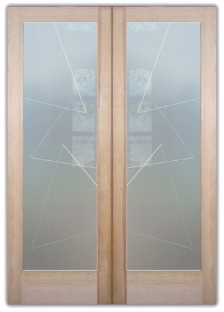 Interior Door featuring Frosted Glass Design Etched Glass by Sans Soucie Art Glass with Custom Geometric Design Triangles Pinstripe