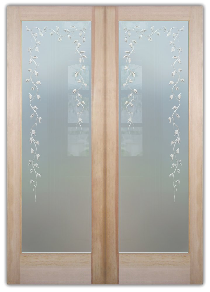 Double Pantry Doors With Elegant Vines Glass Designs