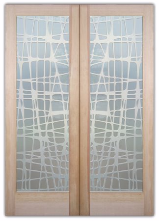Interior Door featuring Frosted Glass Design Etched Glass by Sans Soucie Art Glass with Custom Geometric Design Woven