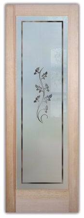 Pantry Door showcasing a Frosted Glass Foliage Design with Sandblast Etched Glass Art by Sans Soucie Oak Leaves Design