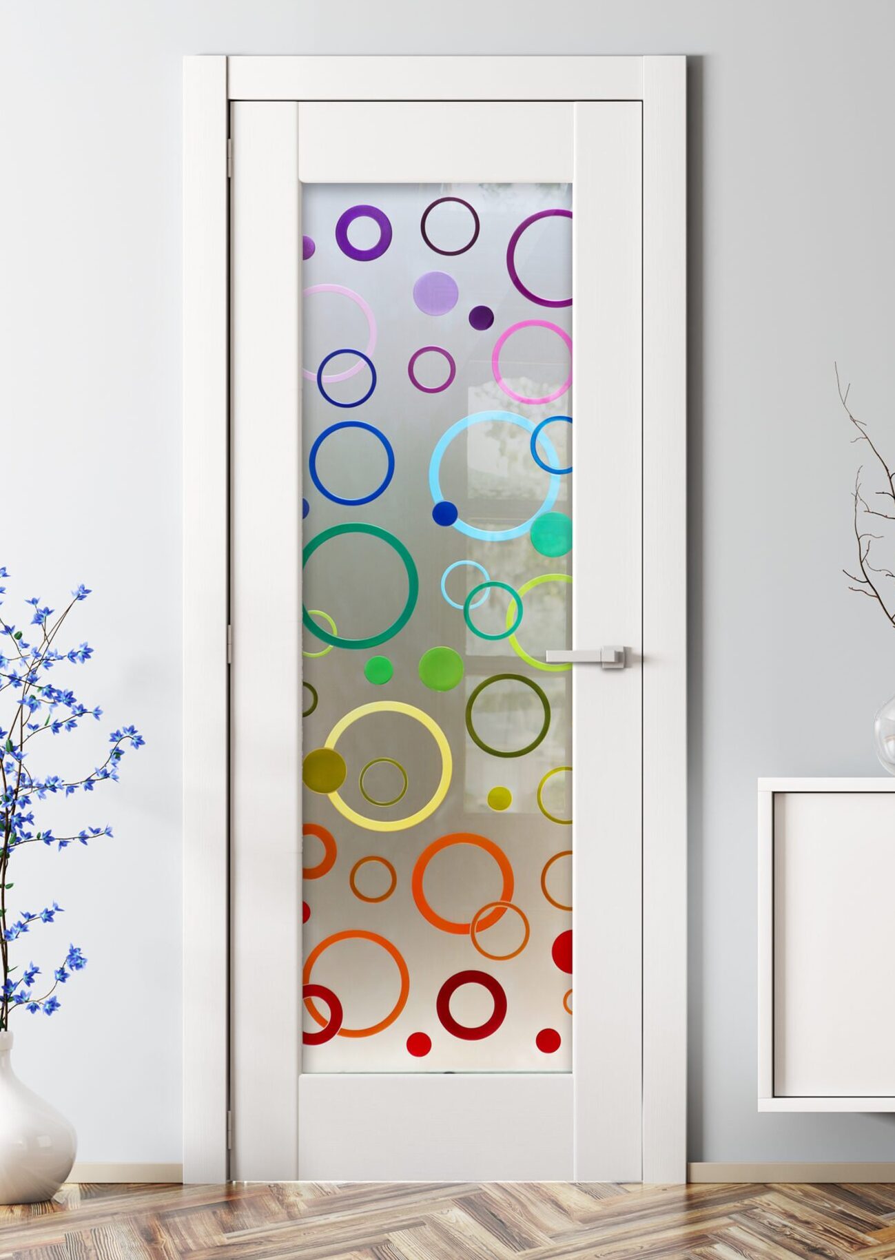 Circularity Private 3D Painted Frosted Glass Finish Pantry Door Mid-Century Modern Pantry Door Sans Soucie