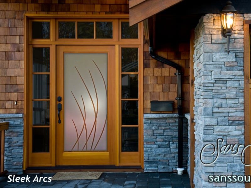 Sleek Arcs Private 3D Enhanced Painted Frosted Glass Entry Door Exterior Glass Doors Sans Soucie