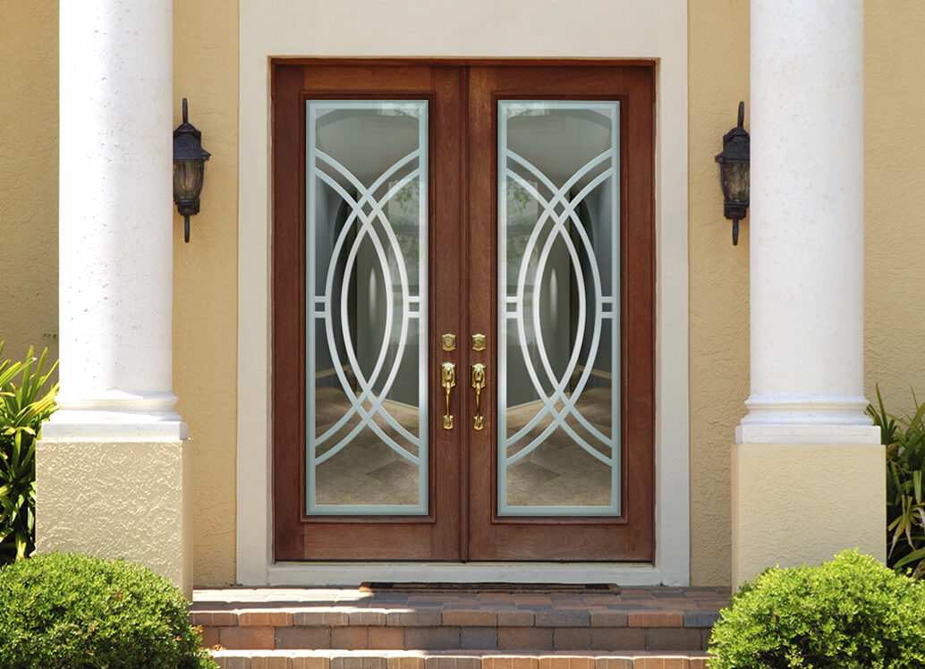 Demi Circle Not Private 3D Clear Glass Front Entry  Door Frosted Glass Exterior Door Modern Style Sans Soucie