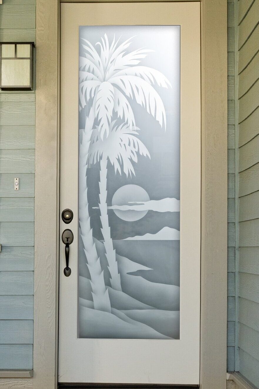 Palm Sunset Private - 2D Frosted Glass Front Doors Entry Door Sans Soucie