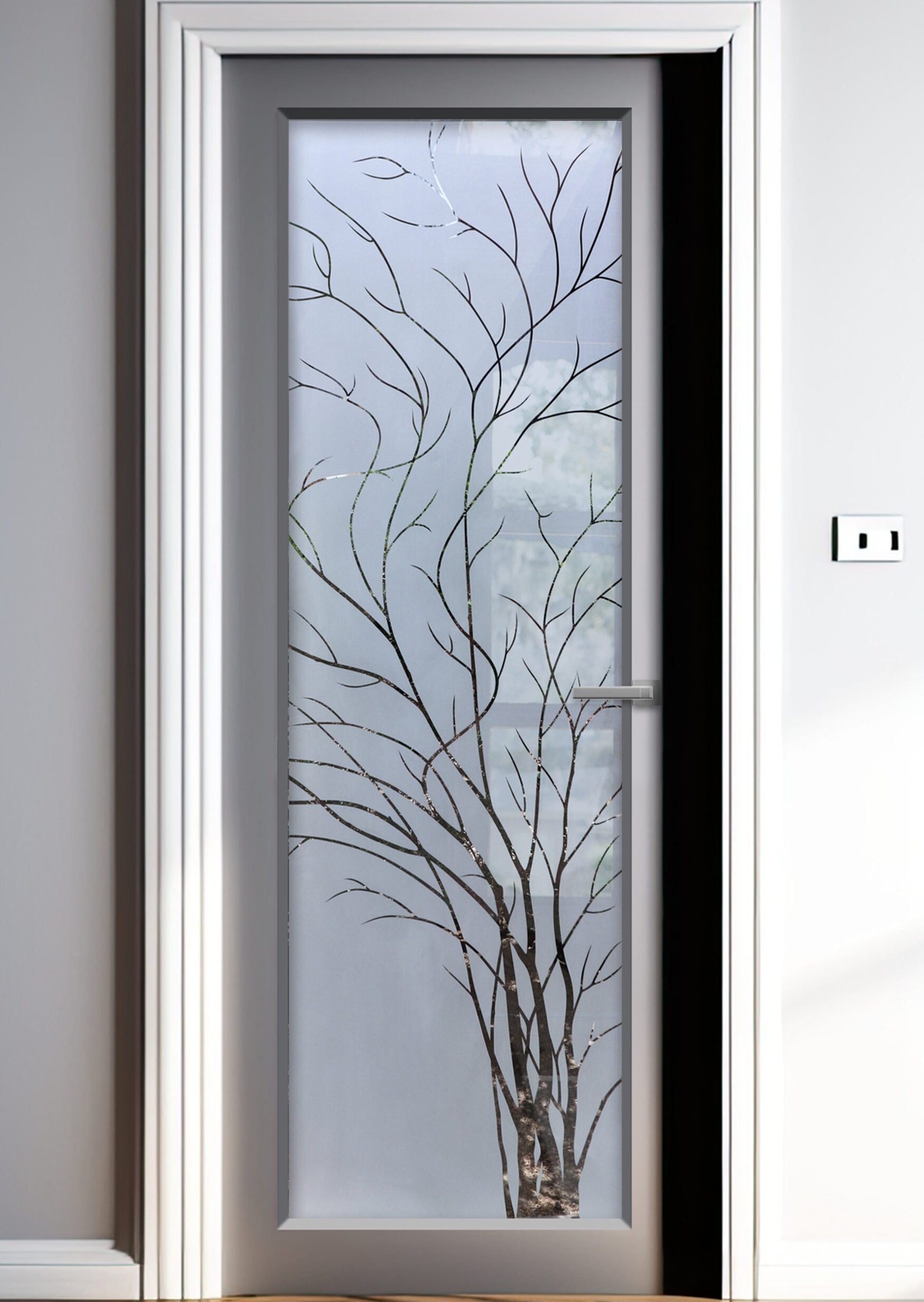 Wispy Tree Semi-Private 1D Negative Frosted Glass Door Insert Entry Door Interior Door Modern decor Sans Soucie