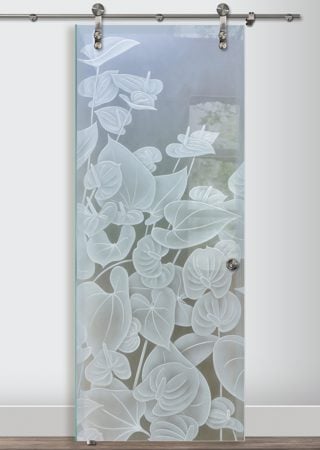 Glass Barn Door with sandblast Frosted Glass Design Art Glass Featuring Sandblast Etched Glass by Sans Soucie