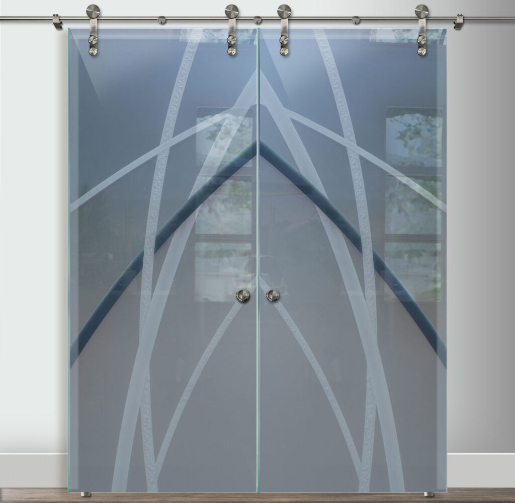 Double Barn Doors with Glass Arcos 3DE Painted Private Sans Soucie Art Glass