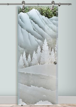 Glass Barn Door with sandblast Frosted Glass Design Art Glass Featuring Sandblast Etched Glass by Sans Soucie