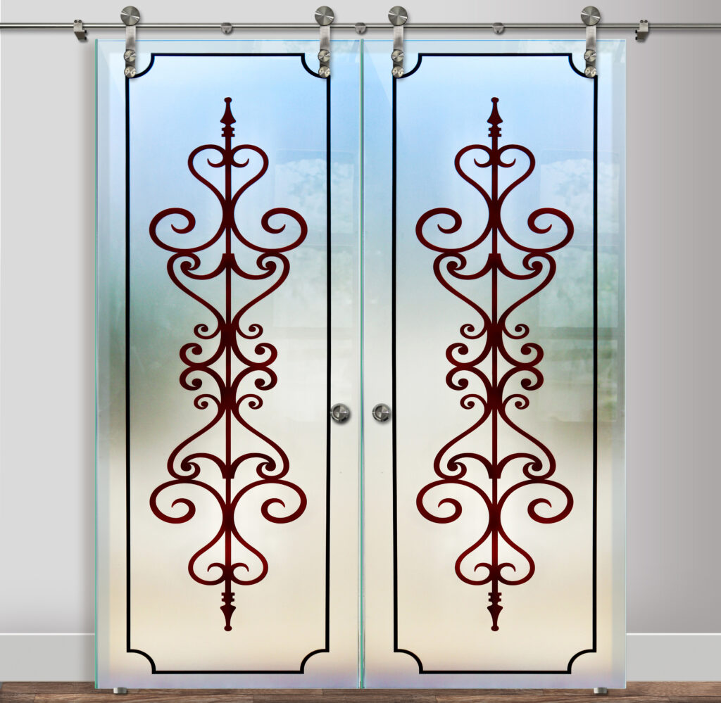 Carmona Private 3D Painted Frosted Glass Barn Doors Sliding Frameless Glass Barn Doors Traditional Tuscan Decor Style Sans Soucie 