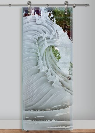 Glass Barn Door with sandblast Frosted Glass Design Art Glass Featuring Sandblast Etched Glass by Sans Soucie