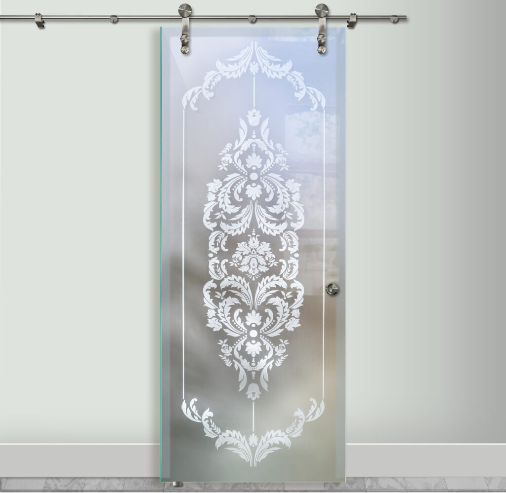 Damask Private 1D Private Frosted Glass Bra Door Sliding Glass Barn Doors Traditional Decor Style Sans Soucie