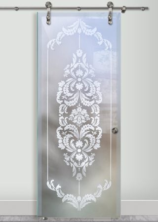 Glass Barn Door with Frosted Glass Traditional Damask Design by Sans Soucie