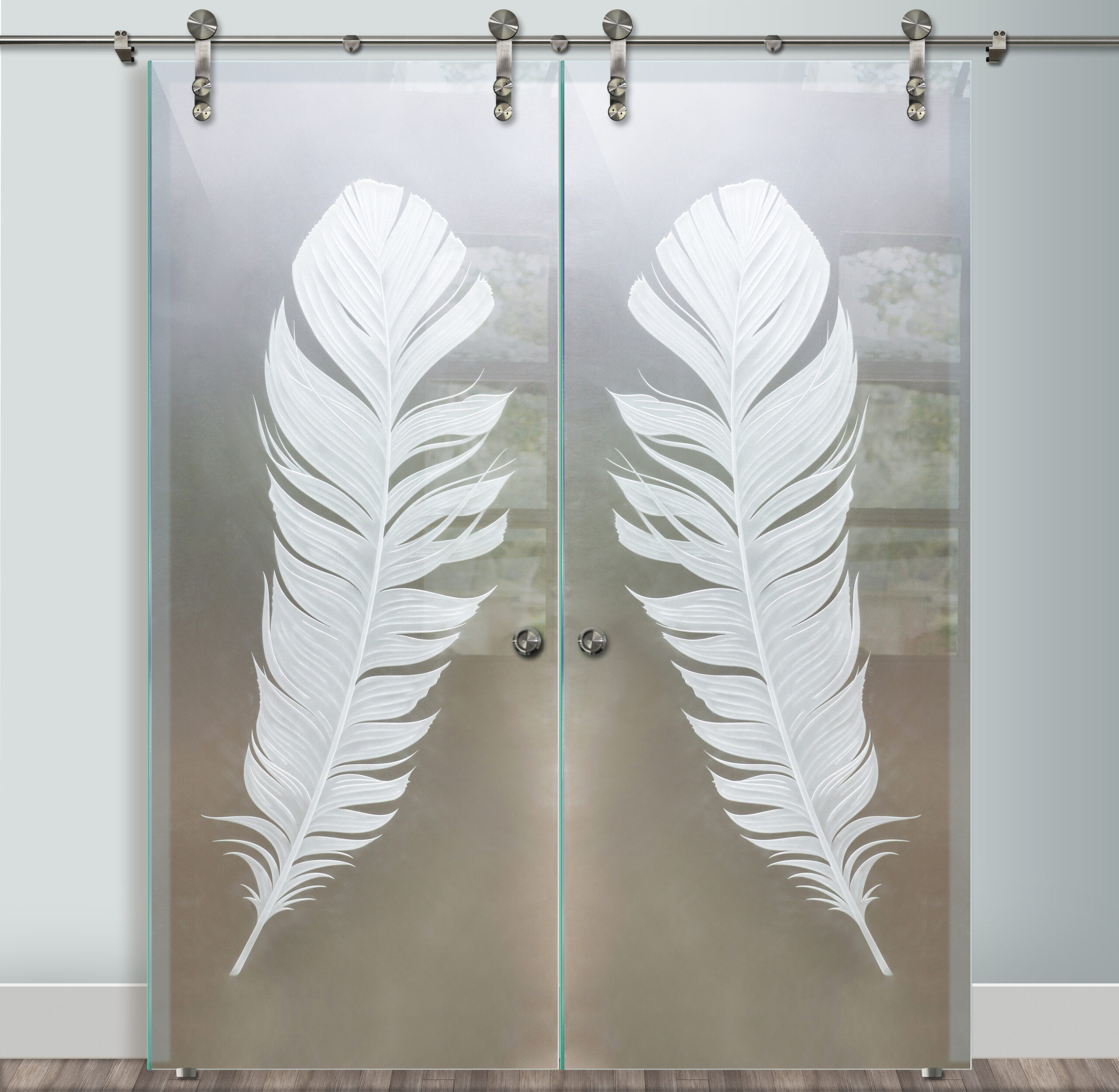 Feather Glass Barn Door Glass Effect Private 3D Enhanced Frosted Glass Finish Farmhouse Decor Sans Soucie