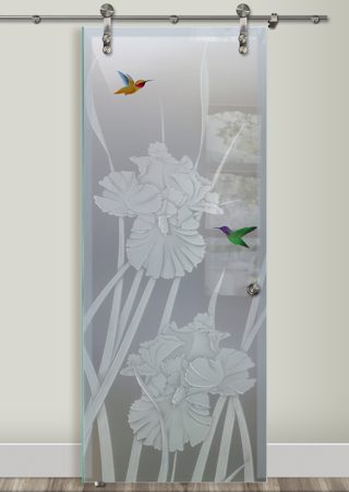 Glass Barn Door with sandblast Frosted Glass Design Art Glass Featuring Sandblast Etched Glass by Sans Soucie