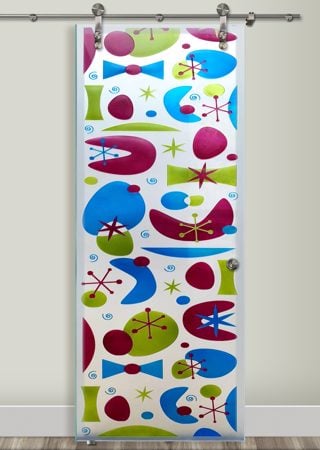 Glass Barn Door with Frosted Glass Geometric Jetsons Design by Sans Soucie
