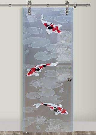 Glass Barn Door with sandblast Frosted Glass Design Art Glass Featuring Sandblast Etched Glass by Sans Soucie