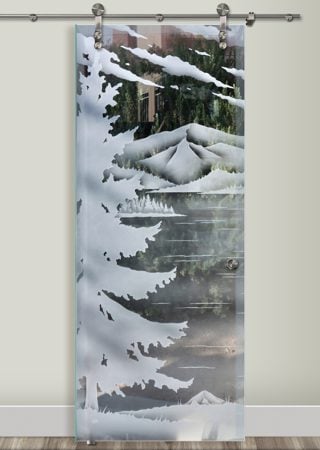 Glass Barn Door with sandblast Frosted Glass Design Art Glass Featuring Sandblast Etched Glass by Sans Soucie