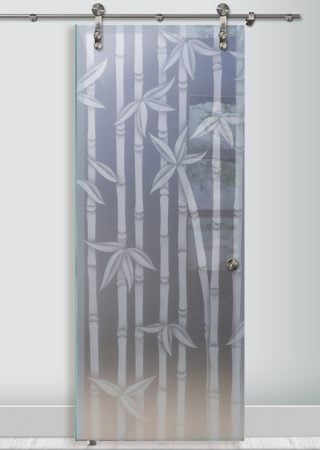 Glass Barn Door with Frosted Glass Asian Modern Bamboo Design by Sans Soucie