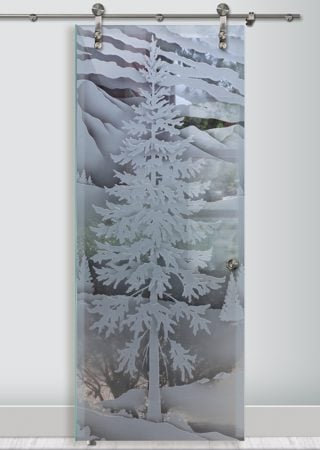 Glass Barn Door with Frosted Glass Tree Oregon Design by Sans Soucie