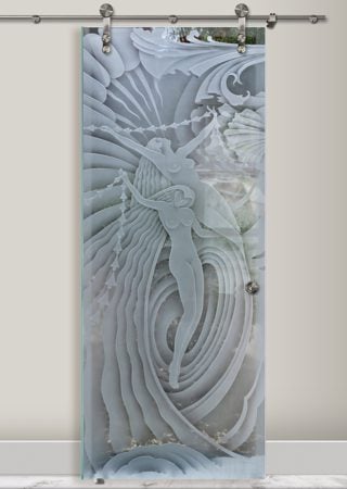 Glass Barn Door with sandblast Frosted Glass Design Art Glass Featuring Sandblast Etched Glass by Sans Soucie