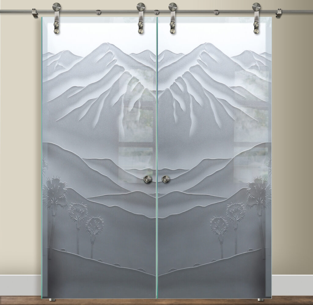 Double Barn Doors with Glass San Jacinto Mountains 3DE Private Sans Soucie Art Glass