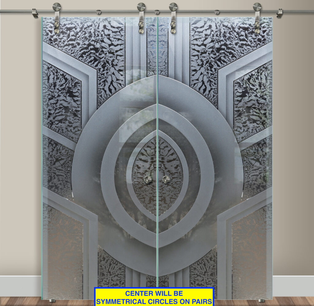 Double Barn Doors with Glass Sun Odyssey II 3DE Semi-Private Sans Soucie Art Glass