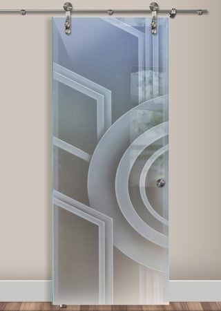 Glass Barn Door with sandblast Frosted Glass Design Art Glass Featuring Sandblast Etched Glass by Sans Soucie