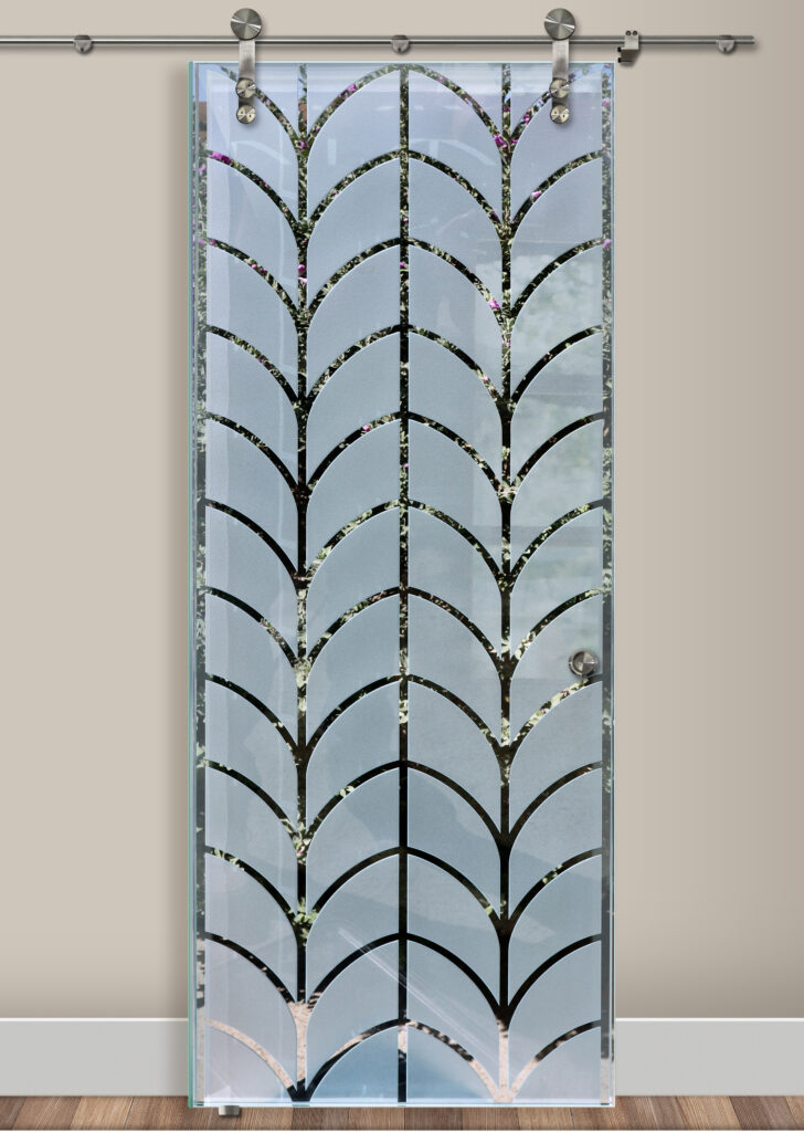 Tiffany 3D negative semi-private design custom barn door with glass - Sans Soucie Art Glass