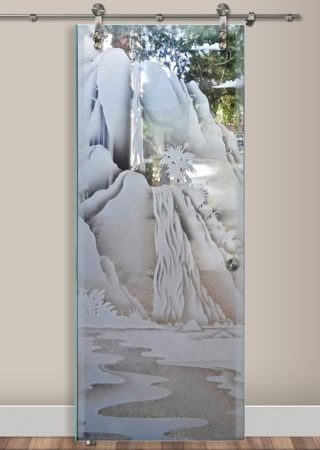 Glass Barn Door with sandblast Frosted Glass Design Art Glass Featuring Sandblast Etched Glass by Sans Soucie
